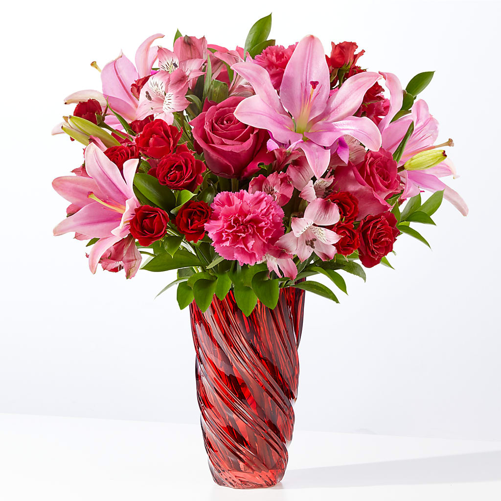 In Love Bouquet with Luxe Swirl Vase – Realm Of Blooms, Carnegie PA