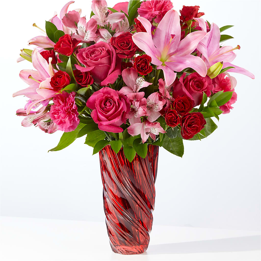 In Love Bouquet with Luxe Swirl Vase – Realm Of Blooms, Carnegie PA