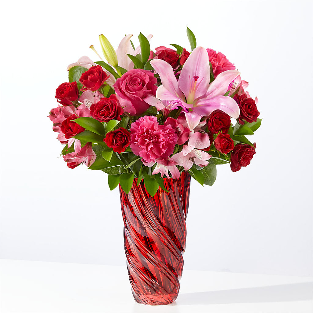 In Love Bouquet with Luxe Swirl Vase – Realm Of Blooms, Carnegie PA