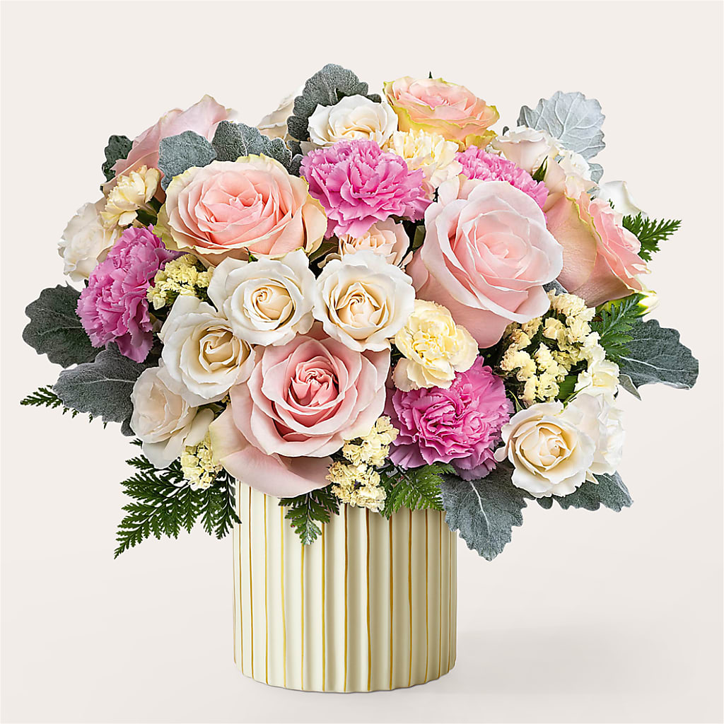 Blissful Moments Bouquet with Ivory Vase – Realm Of Blooms, Carnegie PA