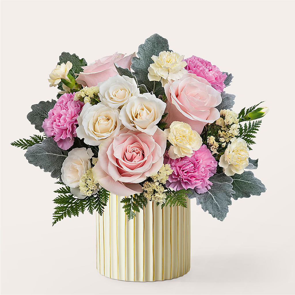 Blissful Moments Bouquet with Ivory Vase – Realm Of Blooms, Carnegie PA