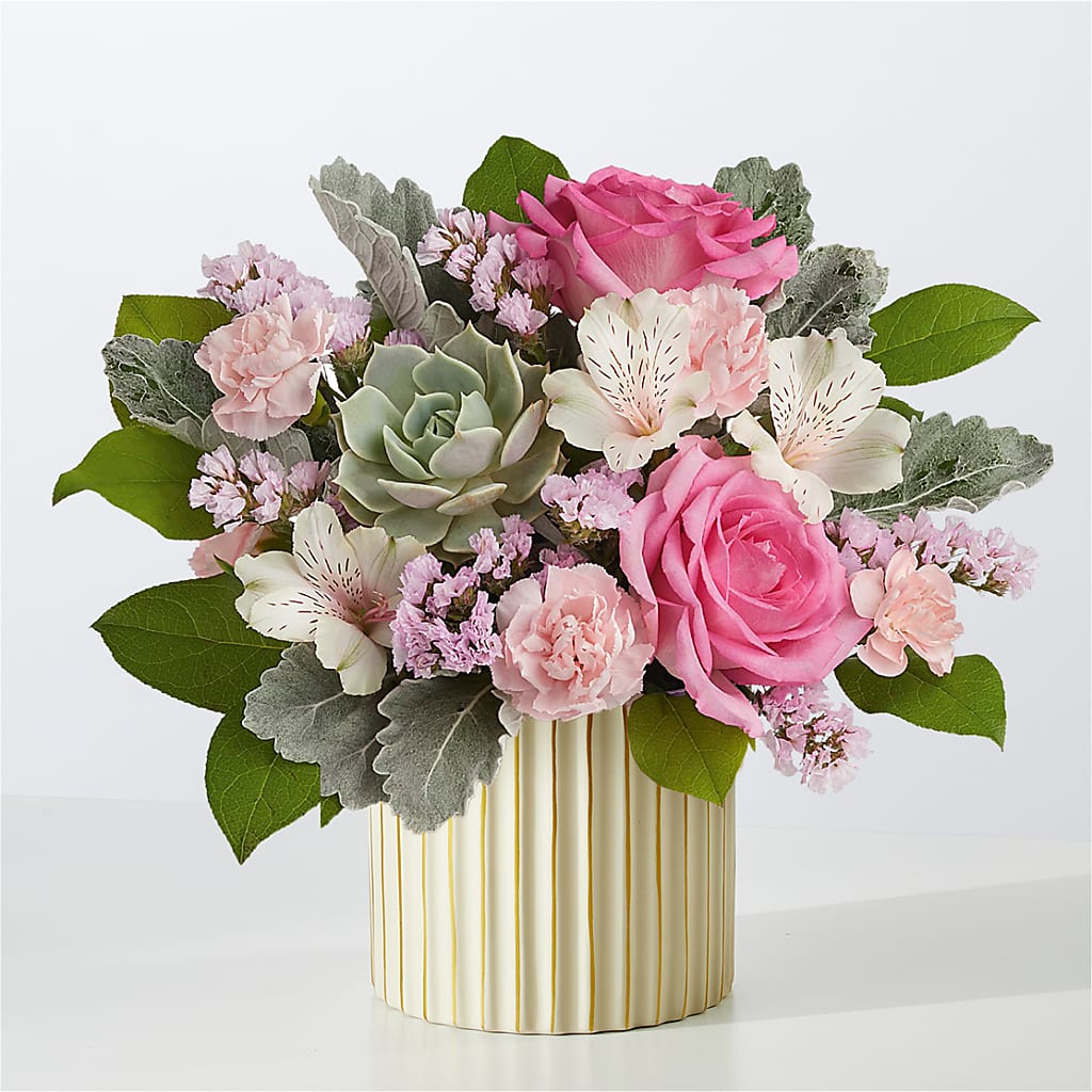 Dusty Rose Bouquet with Ivory Vase – Realm Of Blooms, Carnegie PA