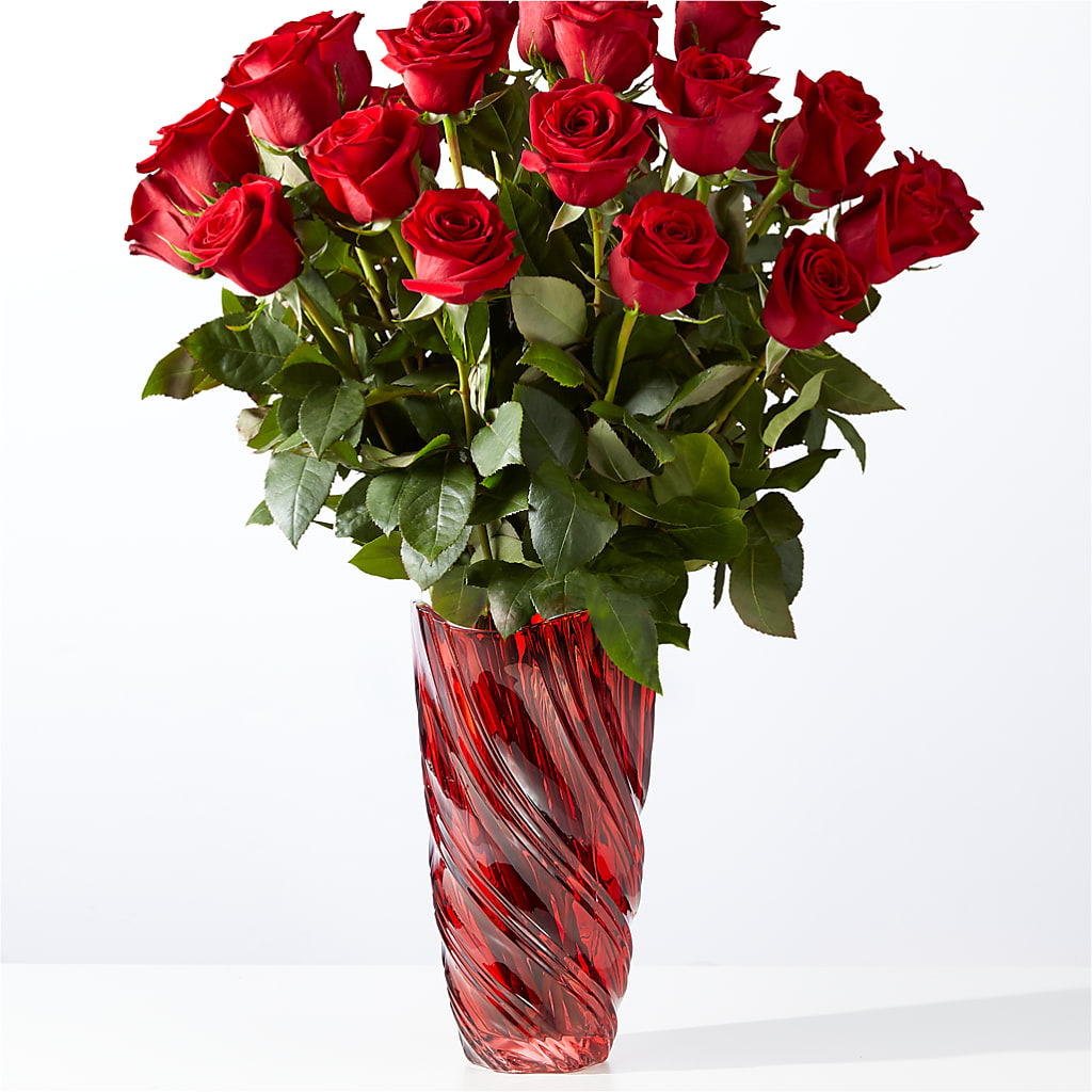 Classic Love Red Rose Bouquet with Luxe Swirl Vase – Realm Of Blooms, Carnegie PA