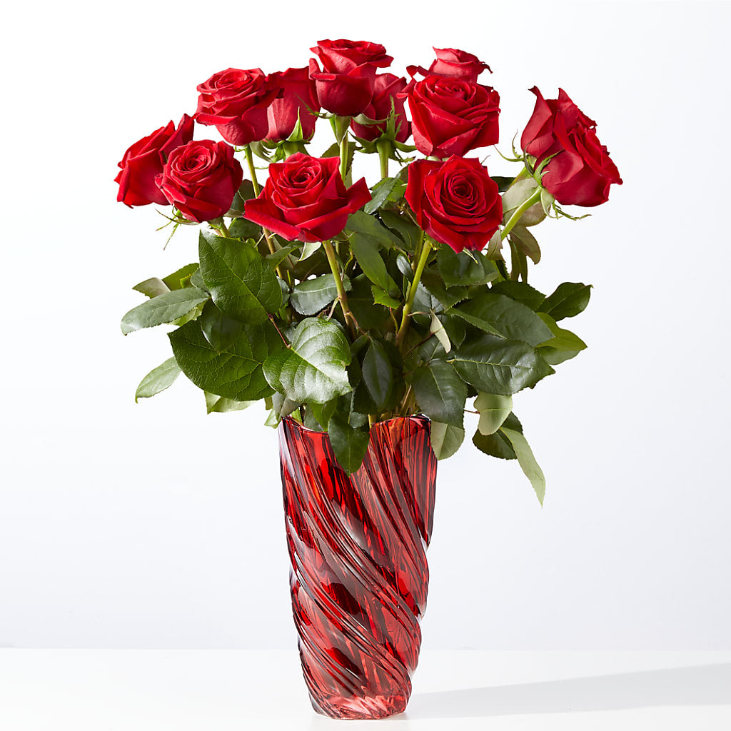 Classic Love Red Rose Bouquet with Luxe Swirl Vase – Realm Of Blooms, Carnegie PA
