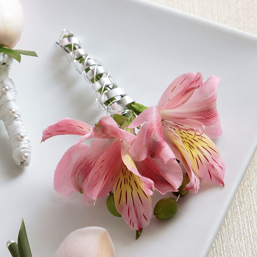 Pink Peruvian Lily Boutonniere – Realm Of Blooms, Carnegie PA