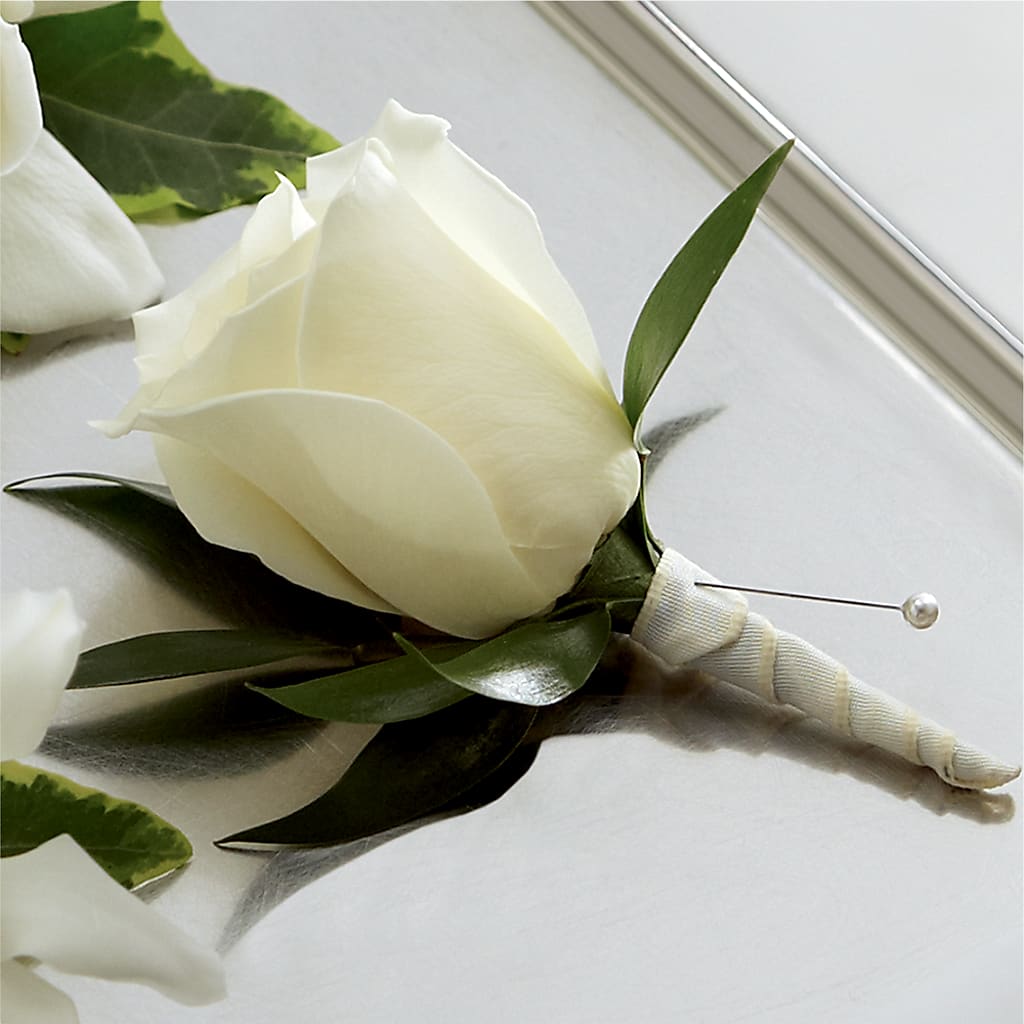 White Rose Boutonniere – Realm Of Blooms, Carnegie PA