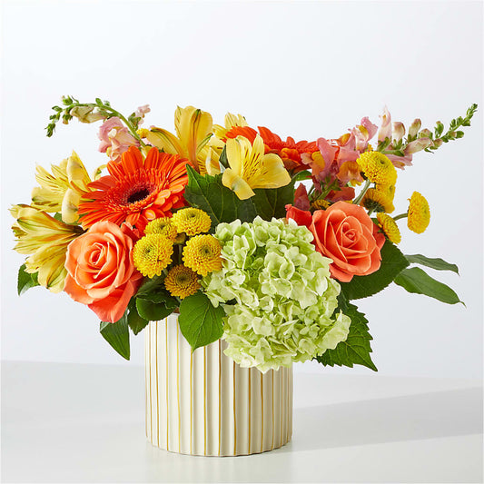 Autumn Sunshine Bouquet with Ivory Vase –  Realm Of Blooms, Carnegie PA